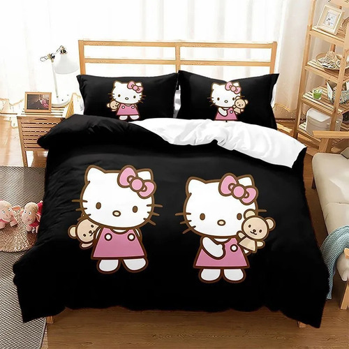Juego Mx1 De Funda Nórdica Negra De Hello Kitty,