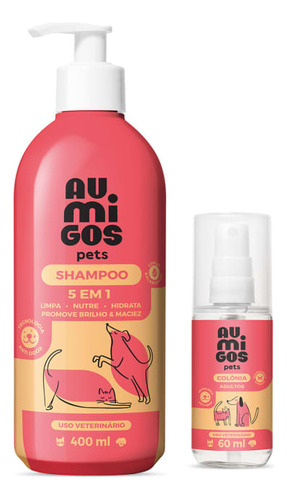 Combo Au.migos Pets: Shampoo 5 Em 1 400ml + Colônia 60ml Fragrância Coco