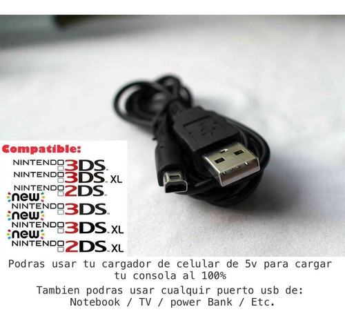 Imagen 2 de 7 de Cable Usb Cargador Compatible Nintendo 3ds 3ds Xl Dsi 2ds
