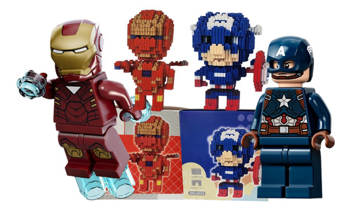 Set De Construcción 3d Capitanamerca Y Ironman  Regalo