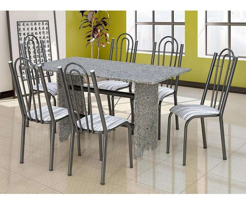 Conjunto De Mesa Com 6 Cadeiras Pietra Craqueado Preto E