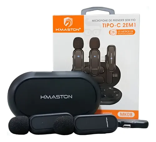 Microfone Lapela Duplo H'maston MK08 Redução Ruído Conexão Tipo C