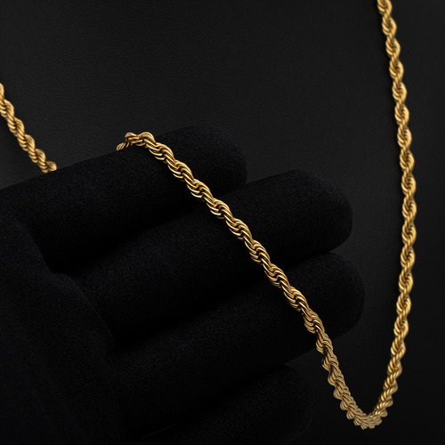 Conjunto Cordão Baiano Masculino 4mm Ouro Cj-167 Aço Inox