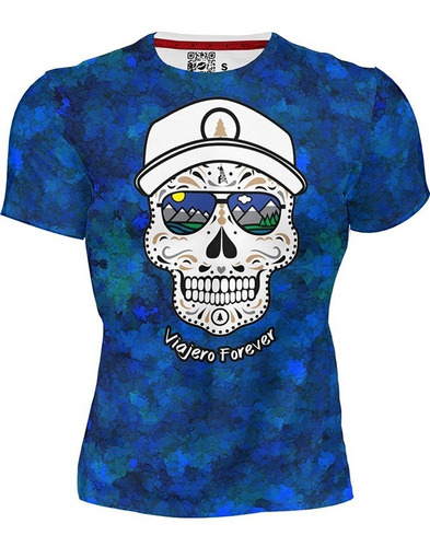 Playera Sublimada Full Print Calavera Con Gorra Y Gafas