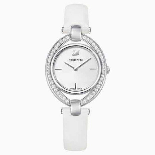 Relógio Stella, Pulseira De Couro, Branco, Revestido A Ródio