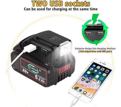 Dsanke - Cargador Adaptador Usb Para Batería Dewalt De 20 V,