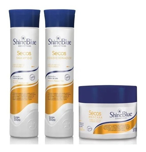 Kit Cabelos Secos Shine Blue Shampoo Condicionador Máscara