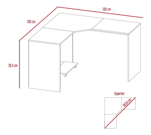  Escritorio RTA Muebles Baggio mdp de 130cm x 76.5cm x 130cm ceniza 