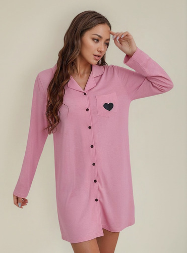 Camisón De Mujer De Manga Larga Con Botones