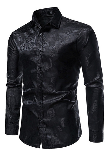 Camisa Hombre Manga Larga Estampado Rosa Botones Formal S Q1