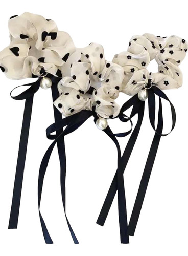 Scrunchies Colets Gasa Elegante Cintas-perla Kpop 3 Unidades