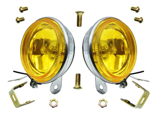 Juego Faros Redondos Chicos Tipo Zeta Metal Cromo Amarillo