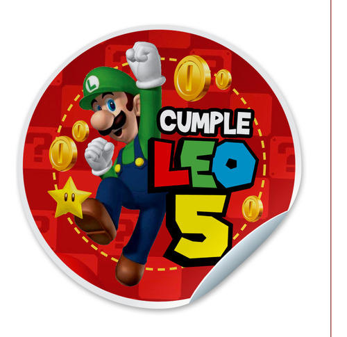 Luigi Bros Fiesta Etiquetas Personalizadas 100 Piezas 4cm