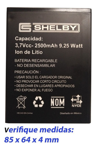 Bateria Pila Para Telefono Celular Zonda Za555 Shelby /nueva