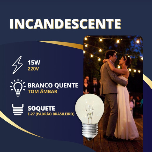 Kit C/ 10 Un. Lâmpada Bolinha 15w 220v E-27 Clara Luz Branco-quente