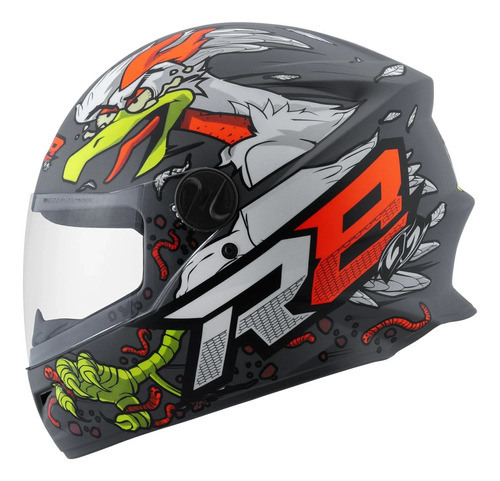 Casco Integral R8 Rocket Chicken Gris Mate T-s Moto Avenida