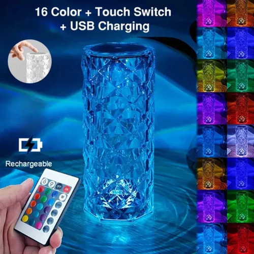Lámpara Touch Glass, Luz Nocturna, 16 Colores.