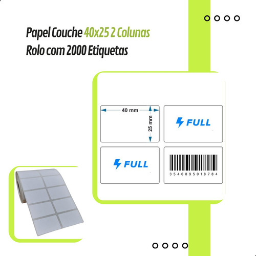 10.000 Etiquetas 40x25 Mm 2 Colunas Full Couche Cor Branco