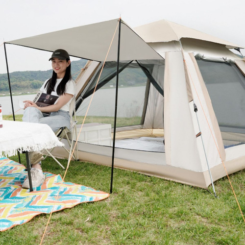 Carpa plegable automática, impermeable, puertas y ventanas azules