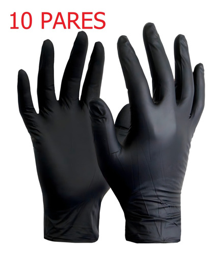 Paquetes 10 Pares De Guantes De Nitrilo Negros 9 Micras