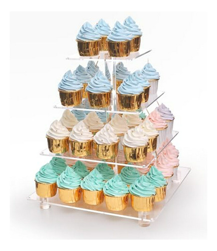 Exhibidor Luces Led Doradas Para Cupcakes