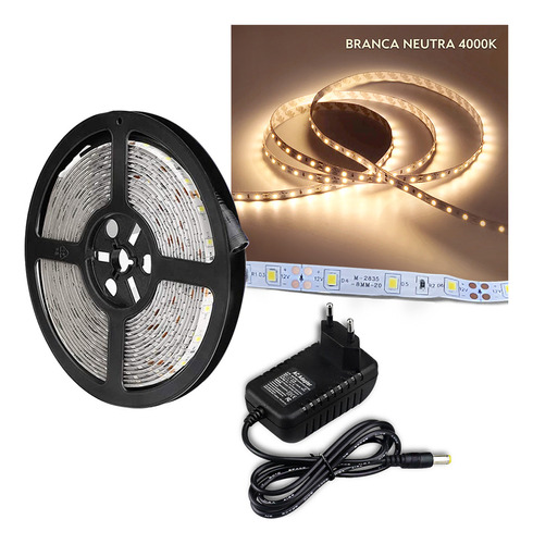 4 Fitas Led 3528 Ip20 5m/300 Leds 4000k + 4 Fontes 3 Amp.