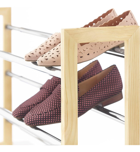 Zapatero Extensible De 3 Niveles - Apilable - Madera Na...