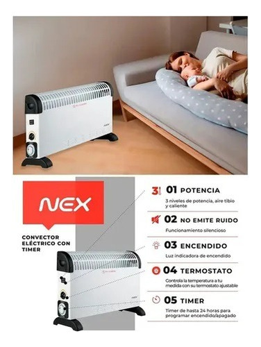 Calefactor Convector Nex Ec2000t Con Timer Estufa 1800 Watts