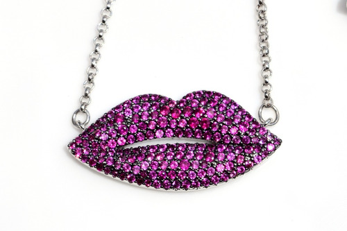 Precioso Collar Labios Plata Ley 925 Zirconias Diseñador