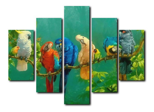 Cuadro Decorativo Canvas 5pz 220x120 Aves En Rama