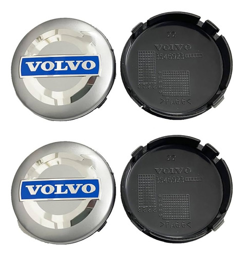 Centros Tapas De Rin Volvo 64 Milímetros Platas Con Azul
