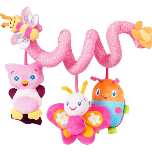 Cunero Peluche Espiral Crujido Sonajero Para Cochecito Bebe Rosa Animales
