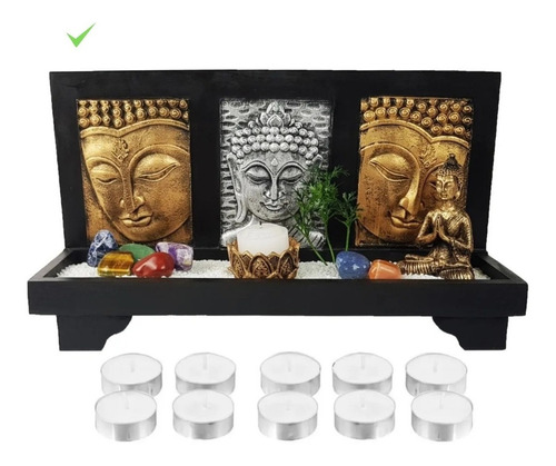 Jardim Zen Altar Buda Hindu Porta Vela Chakras C/ 10 Velas