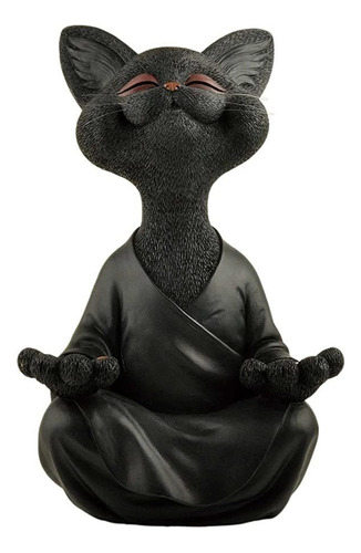 Whimsical Happy Cat Black Buddha Cat Estatua