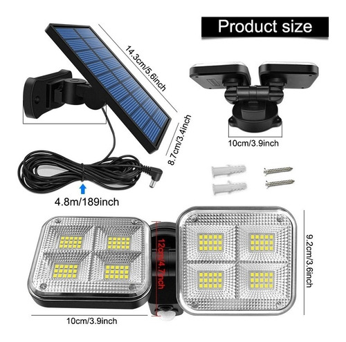 Imagen 2 de 4 de Luz Solar Foco Triple Cabezal Con Sensor De Movimientos/f226