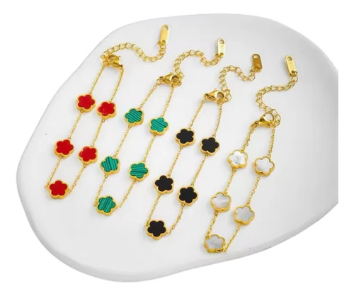 Pack 2 Piezas Pulsera Trébol Buena Suerte Acero Inoxidable