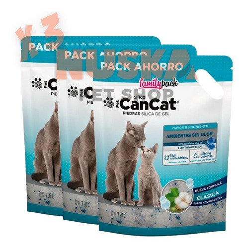 Cancat Piedra Silica Gel Family Pack 7,6 L 3 Uni. Sanitarias