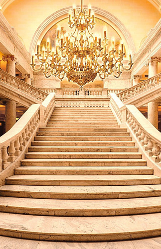 Fundo Fotográfico Tecido Escadaria Dourada Realeza 1,5x2,50m