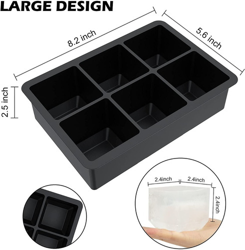 Molde Para Hielo Cubos Grandes 2 - 6 Espacios Color Negro