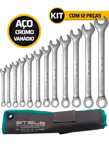 Jogo De Chaves Combinadas Crv 6 A 22mm Com 12 Peças - Stels
