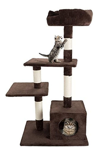 Imagen 1 de 5 de Petmaker 4 Tier Cat Plush Torre Felina De Felpa Con Postes