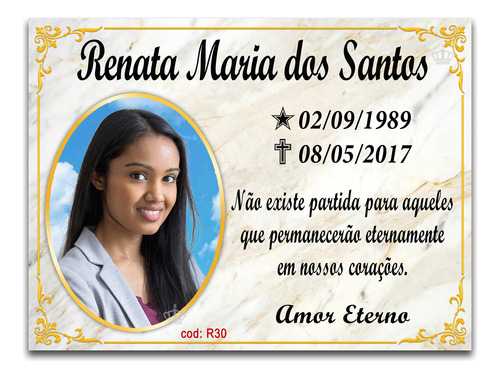 Placa Porcelana Túmulo Jazigo 13x18 Fundo Marmorizado
