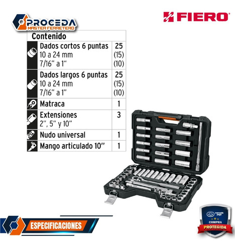 Juego De 56 Herramientas Cuadro 1/2 Std Y Mm, Truper 102261
