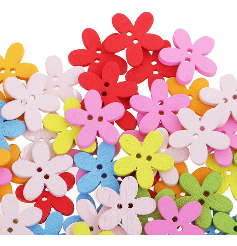100pc Colorful Flower Flatback Botones De 2 Agujeros Craft