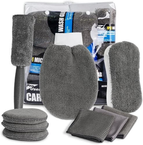 Imagen 2 de 10 de Kit Limpieza Lavado Auto Paños Almohadillas Cepillo Esponja