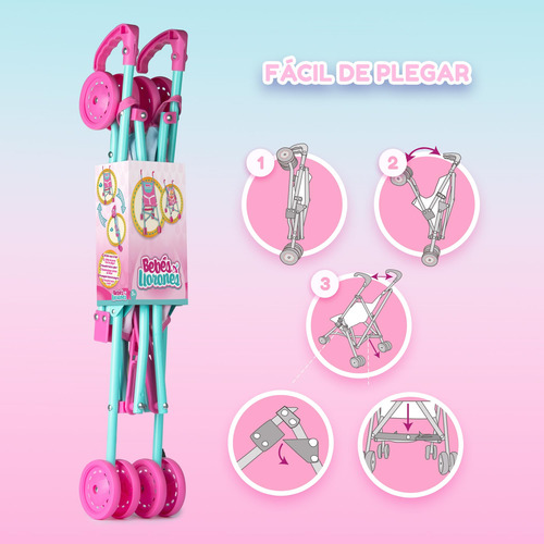 Cochecito De Muñeca De Bebé Color Rosa Cry Babies