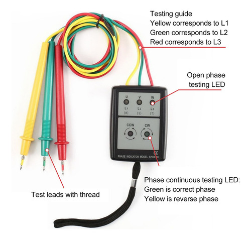 Medidor Rotación Fase 5 Indicador Led Sin Batería 60-600v Ac