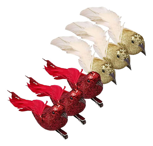 Pájaros Artificiales Cardenal 6 Pcs Glitter Mini Pája...