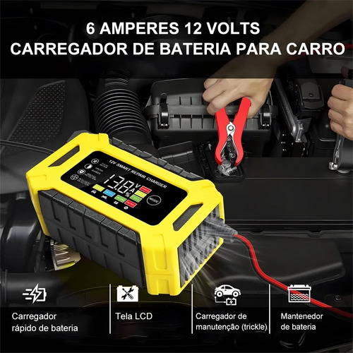 Carregador Inteligente 12v 6a Para Baterias De Carro, Moto E Jet Ski - Recarga Rápida Com Sistema Antisobrecarga, Ideal Para Viagens Longas E Manutenção Preventiva