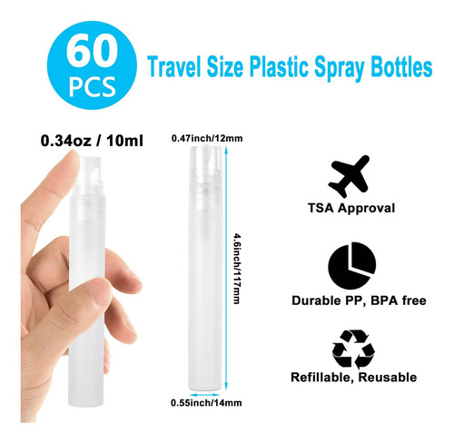 Acrux7 - Paquete De 60 Botellas De Spray De Plástico De 10 M